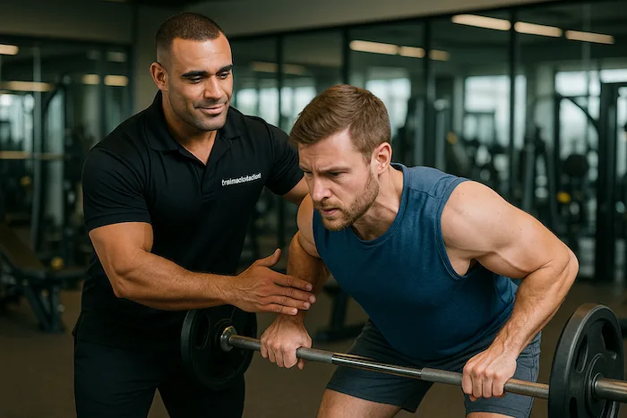Personal Trainer em Brasília: Guia Completo para Escolher o Ideal 1 Treinador David, personal trainer particular em Brasilia, corrigindo postura de aluno na academia