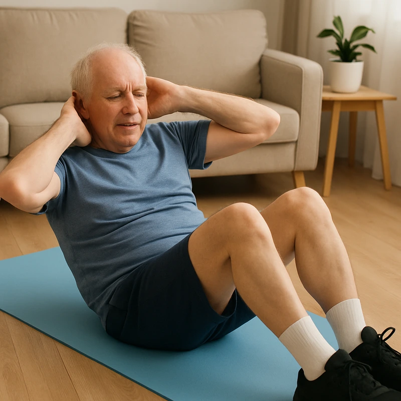 Idoso realizando abdominais adaptados para fortalecimento do core