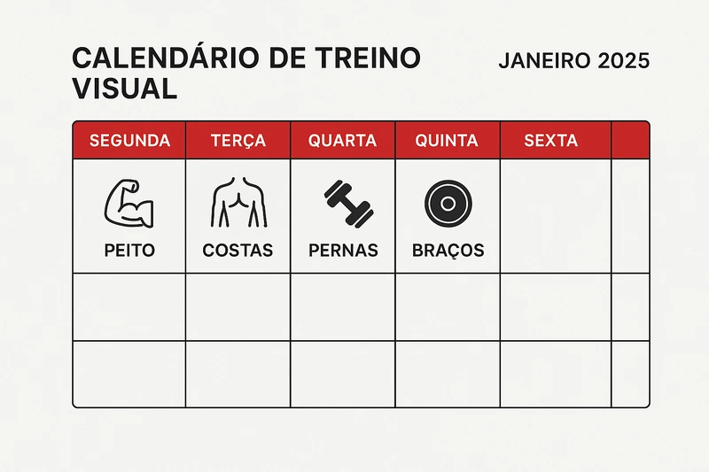Calendário mensal de treino para academia com divisão segunda a sexta