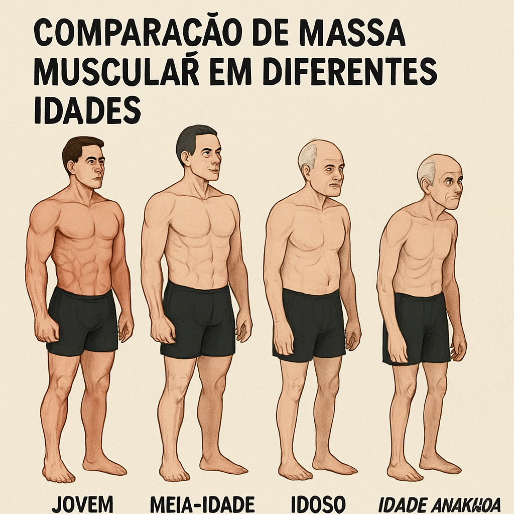 Gráfico mostrando perda de massa muscular com idade e benefícios da musculação