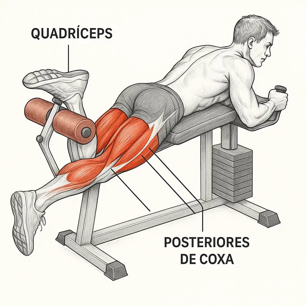 Homem Executando Exercício Na Mesa Flexora Para Posterior De Coxa