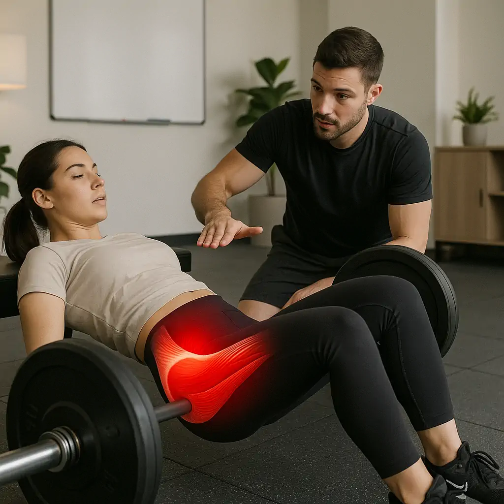 Mulher Executando Hip Thrust Com Barra - Ativação De Glúteo E Posterior