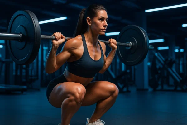 Mulher Treinando Quadriceps No Agachamento