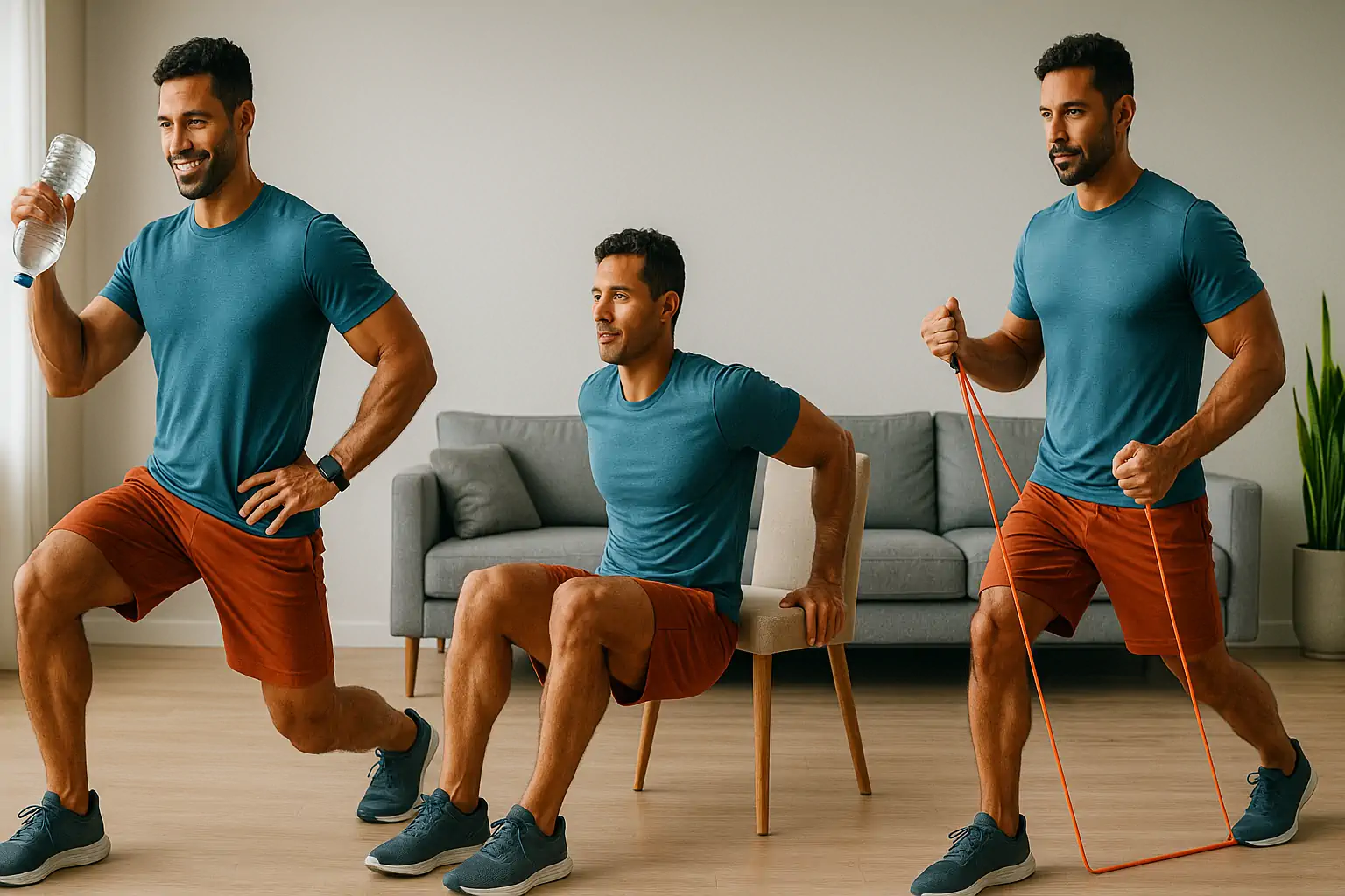 Pessoa Fazendo Exercícios Em Casa Usando Equipamento Improvisado - Garrafa D'Água E Toalha