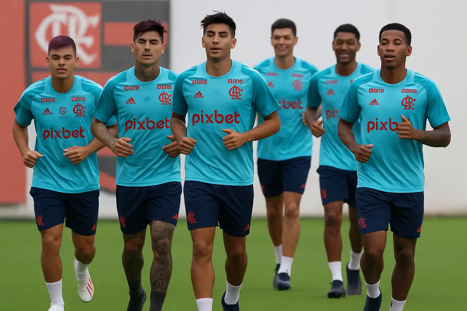 Jogadores Do Flamengo Perfilados Antes Do Jogo Decisivo, Demonstrando Foco E Preparo Físico