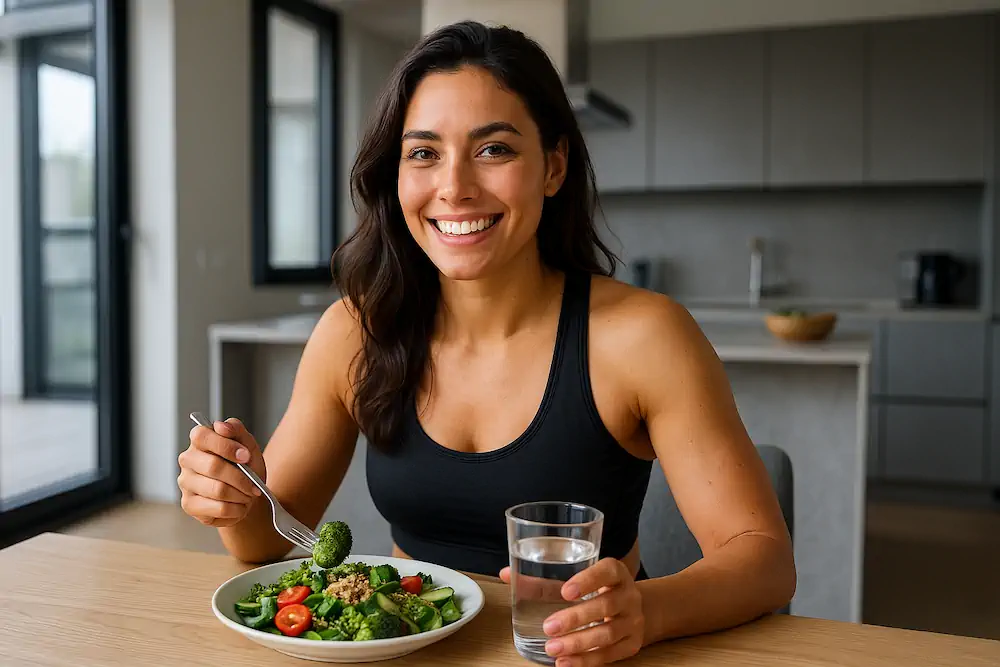 Fazendo Exercícios E Se Alimentando Em Casa